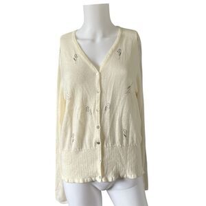 Casual Corner Annex Cardigan Sweater Beaded Floral Delicate Cottagecore Size XL